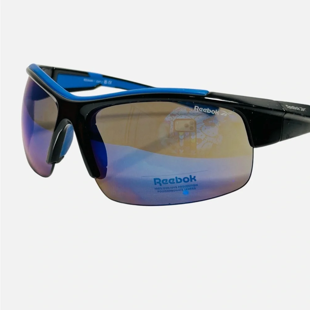 Reebok Black Wrap Sunglasses Blue Accents & Tinted Lenses RES446-1 Mens